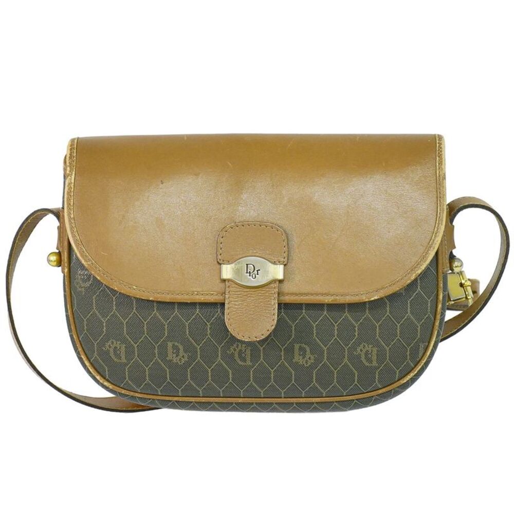 Christian Dior Vintage Honeycomb Canvas Brown Canvas Shoulder Bag Bag